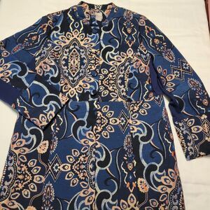 Chinos Women's Jacquard Mandarin Collar Long Sleeve Jacket Blue/Metallic US 8/10